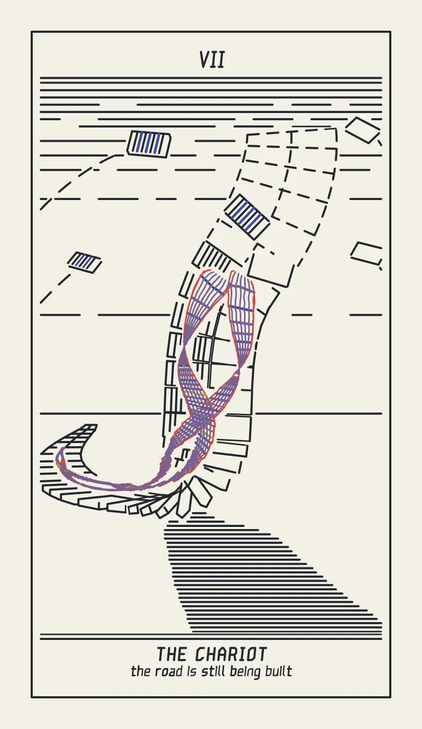 VII The Chariot, pocket size, with the phrase “the road is still being built” under the name