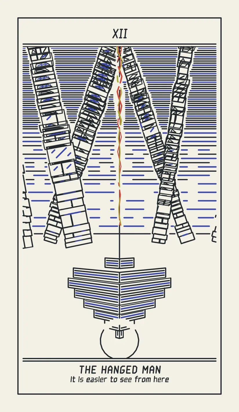 XII The Hanged Man, pocket size, with the phrase “it is easier to see from here” under the name